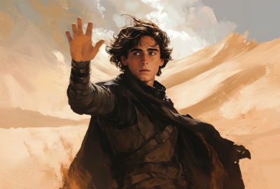 Image générée grâce à Midjourney représentant le personnage de Paul Atréides dans Dune.